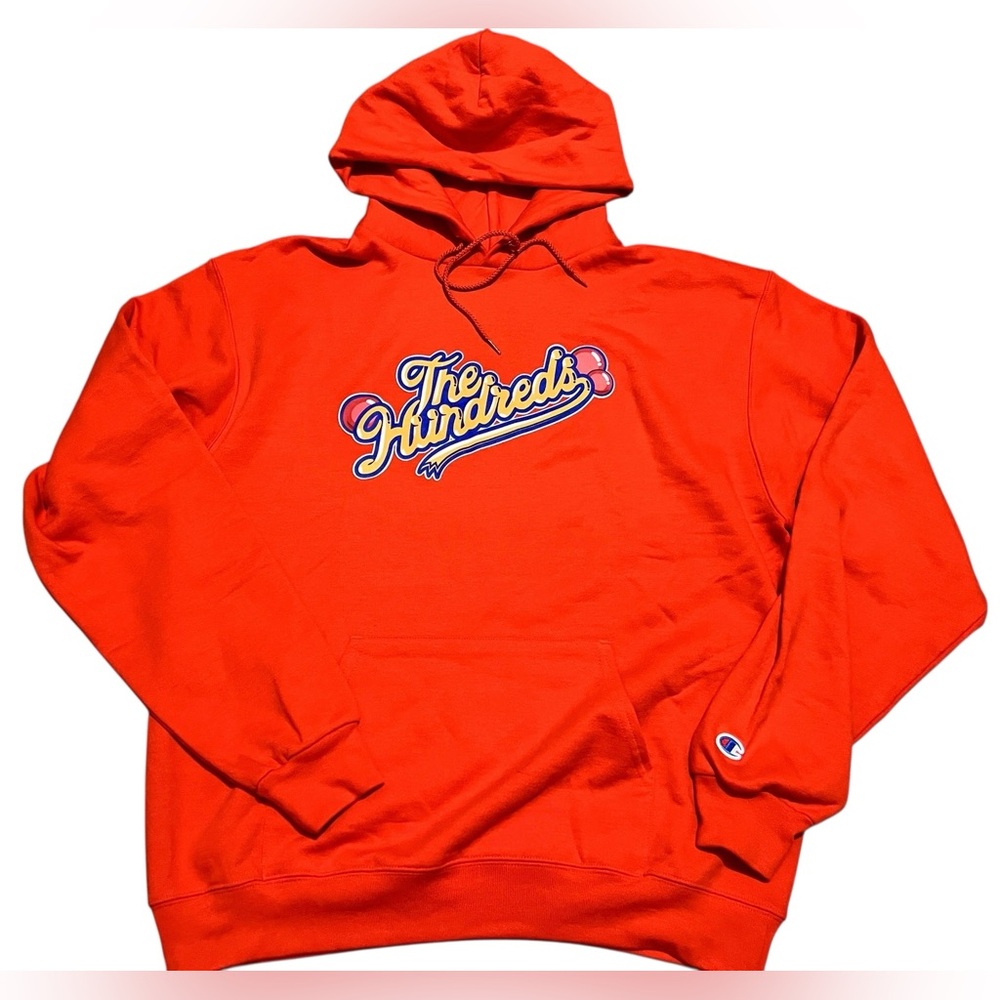 The Hundreds men’s pullover Hoodie slant graphic print bold orange size large